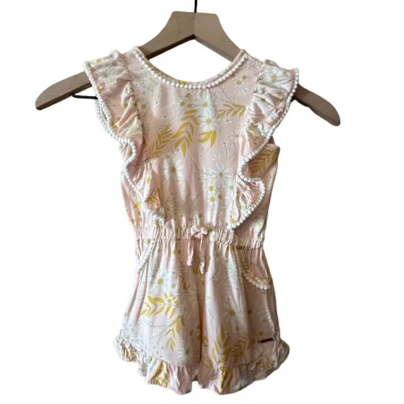 Toddler Girl's 4T Tahari Floral Romper Peach Pink Summer Cute Ruffles - Picture 1 of 8